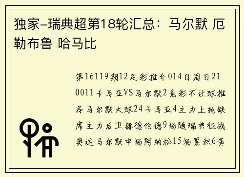 独家-瑞典超第18轮汇总：马尔默 厄勒布鲁 哈马比