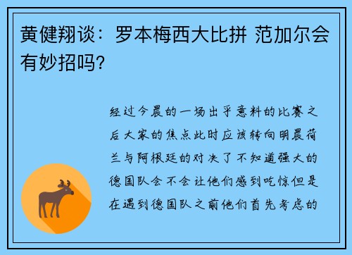 黄健翔谈：罗本梅西大比拼 范加尔会有妙招吗？